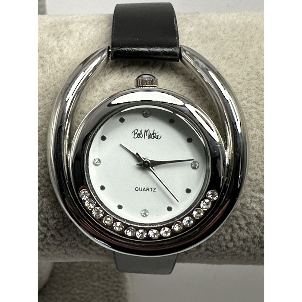 Bob Mackie Ladies Watch New Battery 34MM 8" Leather Band Rhinstones‎ D68